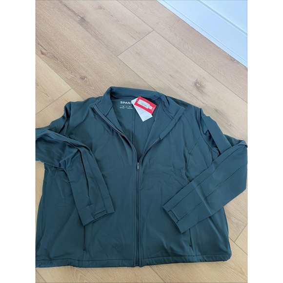 SPANX Jackets & Blazers - Spanx Active Brushed Track Jacket Size XL Green Full Zip Pockets Stretch Gym